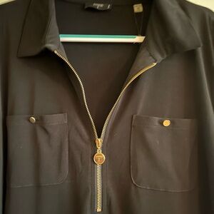 Tahari plus Size Black Shirt with Gold Zipper